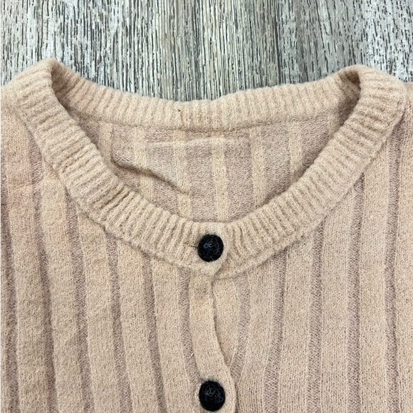 FREE PEOPLE SLOANE Short Elbow Sleeve Cardigan Size Small Peach Blush Pink NEW! - Picture 7 of 16